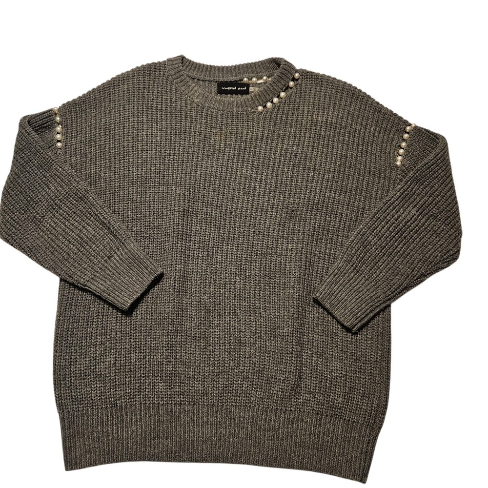 Mustard Seed Womens Gray‎ Pearl Embellished Long Sleeve Knit Sweater Size M - Picture 11 of 11